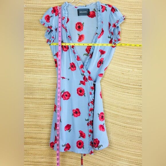 Reformation Garnet Wrap Dress Pelyana V-Neck Floral Print Dress In Blue Ref Sz S - Picture 16 of 16